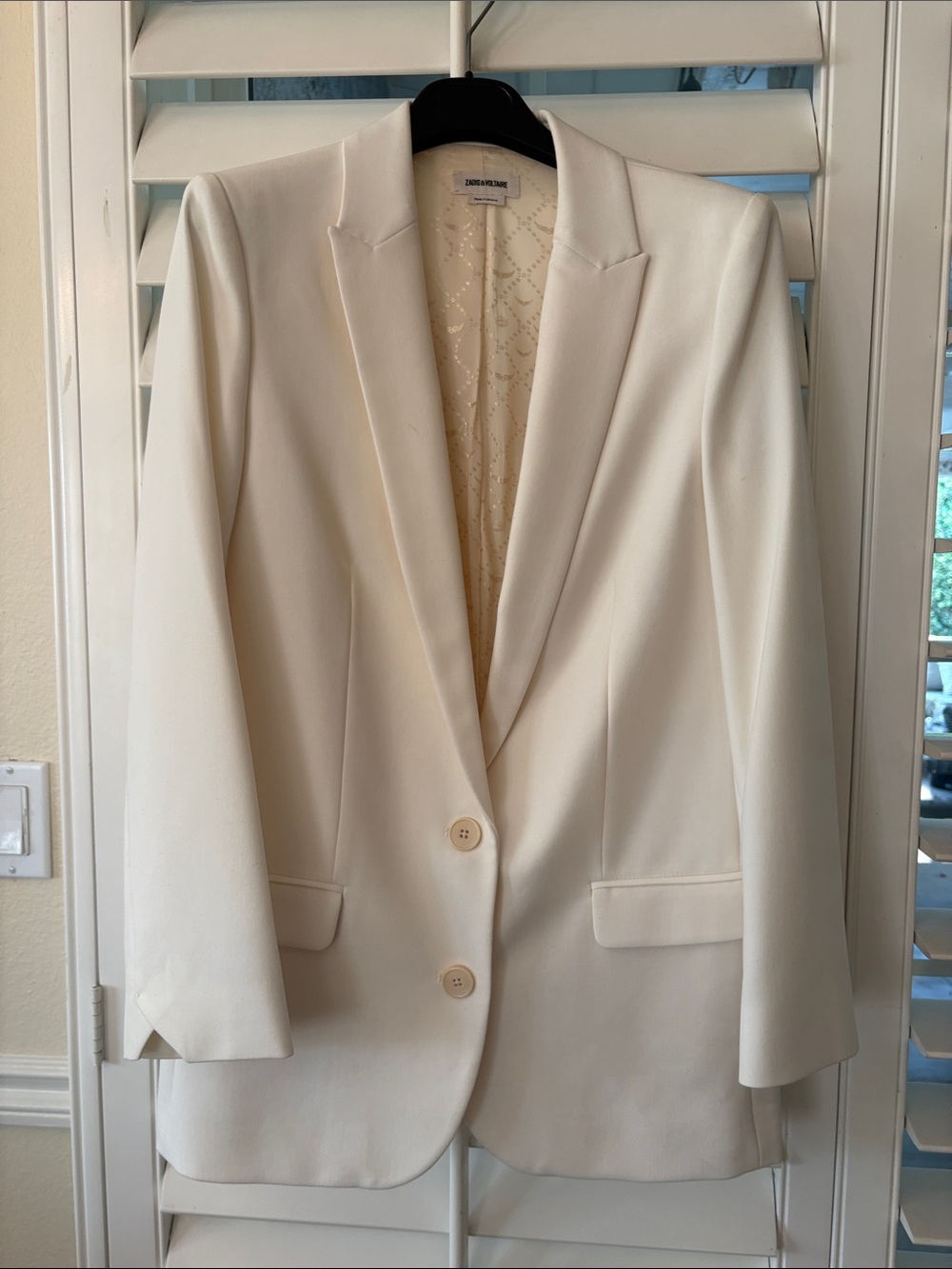 Zadig & Voltaire Cream Single-Breasted Tailored Blazer